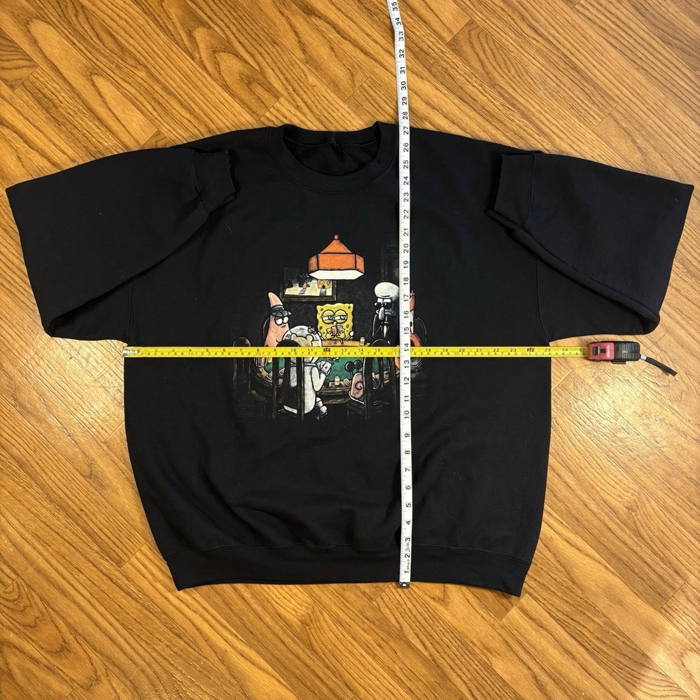 SpongeBob Poker Night Crewneck Sweatshirt Mens Black Graphic Y2K Pullover - Picture 6 of 7